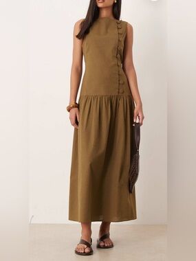 (NWT) ASOS cotton/linen waistcoat maxi sundress with dropped waist (Olive)